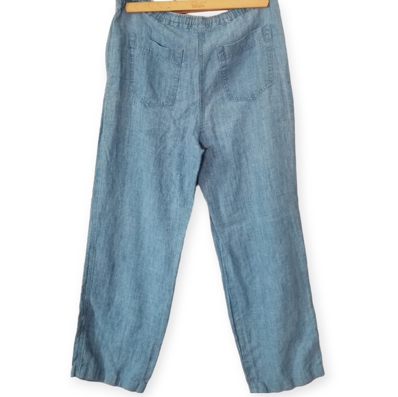 90s Blue Linen Drawstring Pants Petite Small - Picture 2 of 8